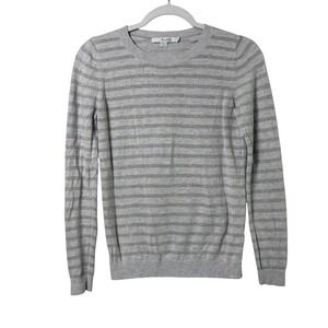 Boden Sweater Womens XS Grey Silver Metallic Striped Silk Blend Crewneck WV118